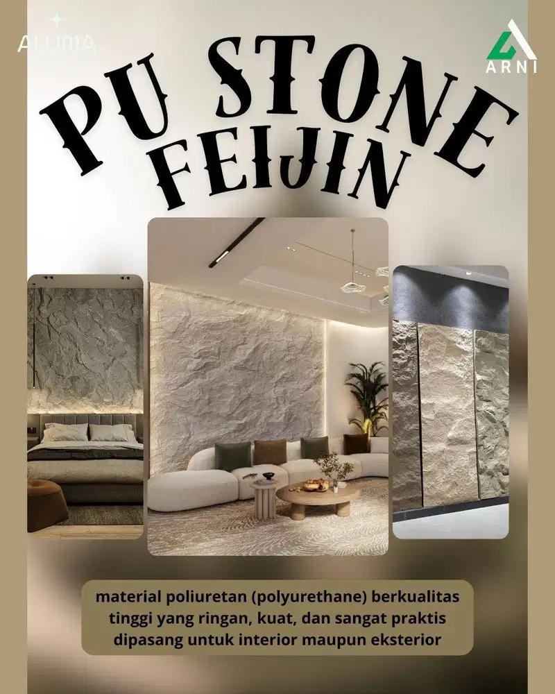 PU Stone Feijin Ukuran 60x120cm Wall Stone | Hiasan Dinding Batu | Dec