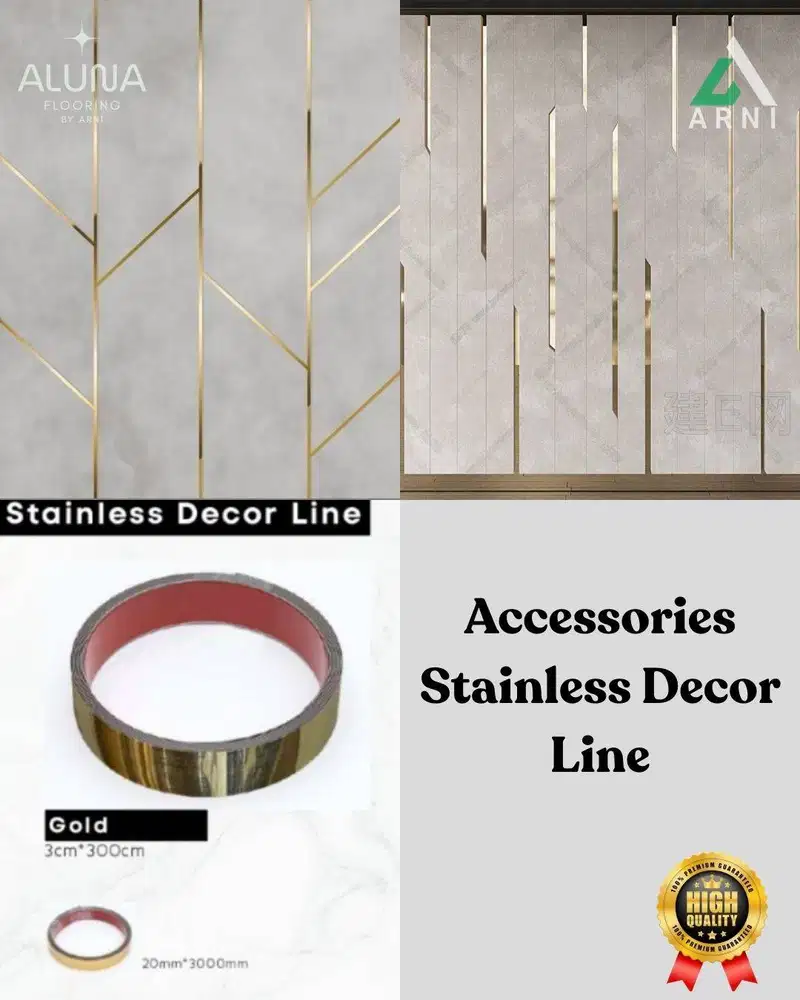 List plat strip Gold dinding pvc marmer panjang 3 meter, dekorasi dind