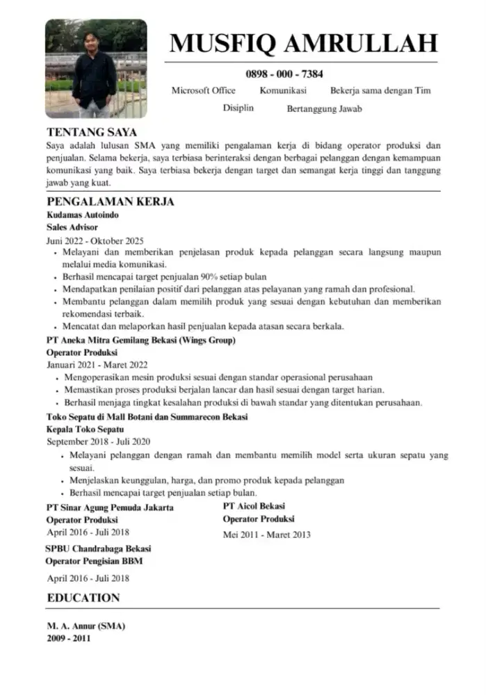 Admin, Sales, Jaga Toko, Sales Bengkel