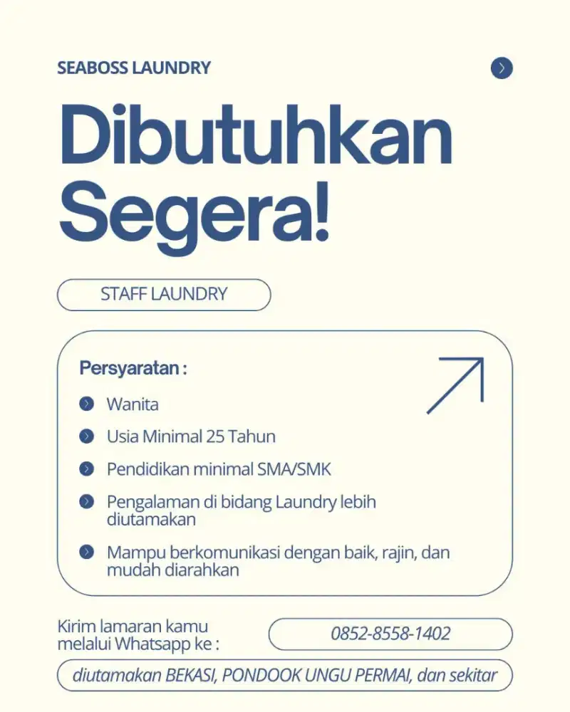 Dibutuhkan Karyawan Laundry