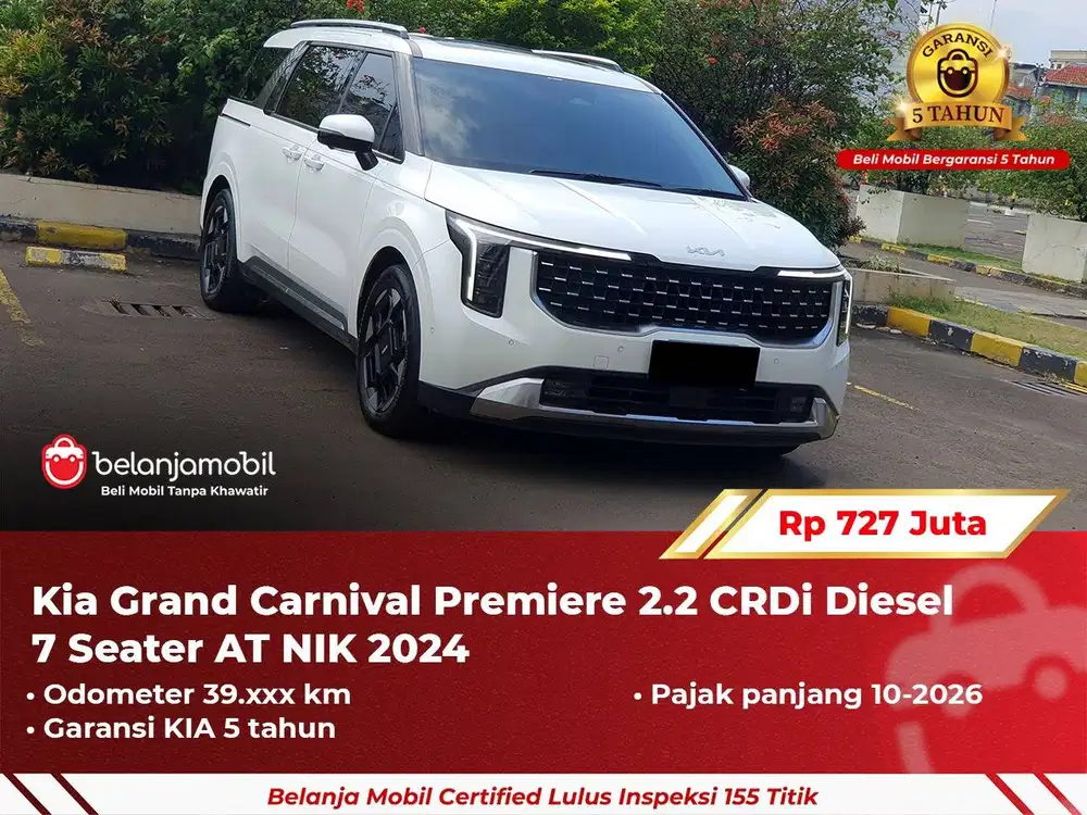 [ GARANSI 5TH ] Kia Grand Carnival Premiere 2.2 7 Seater 2024 2025