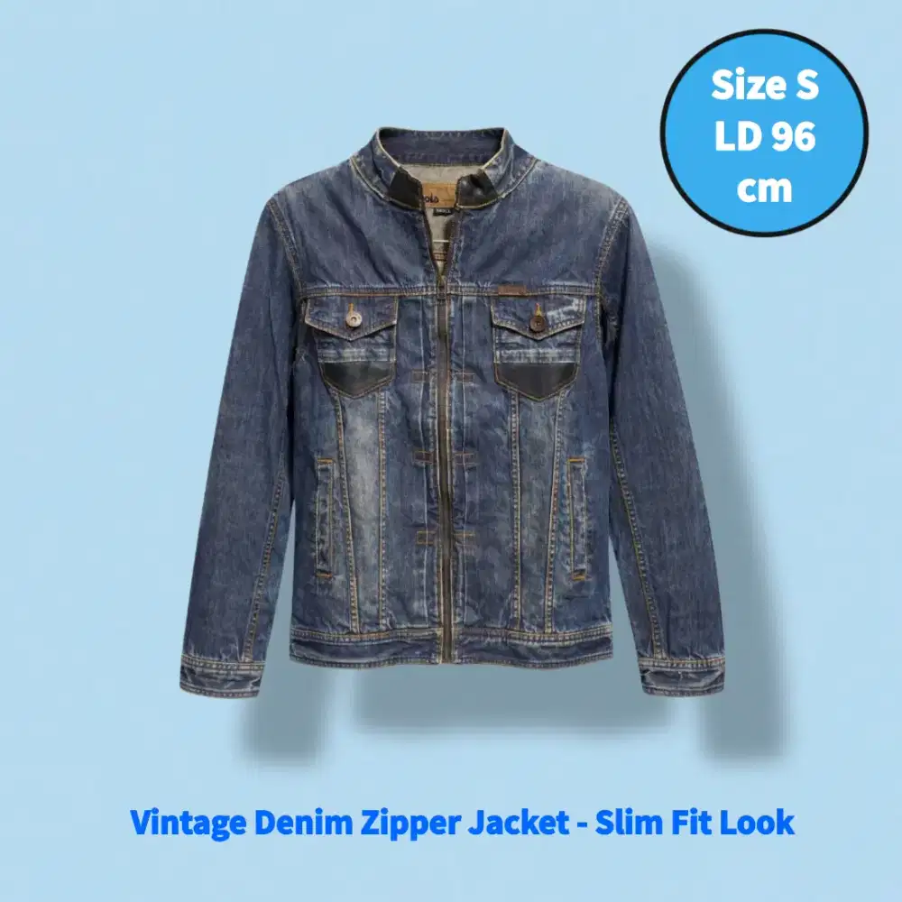 Vintage Denim Zipper Jacket - Slim Fit Look Size S LD 96 cm