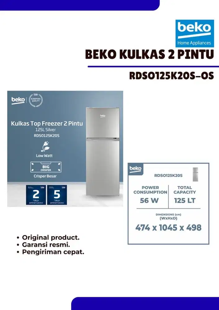 Termurah segel baru Kulkas Beko 2 pintu