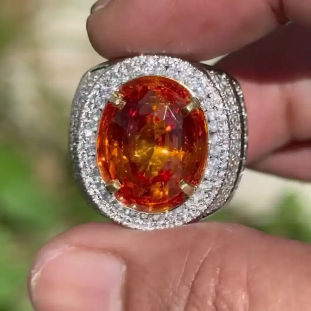 Songea Orange Sapphire Ring Emas Berlian