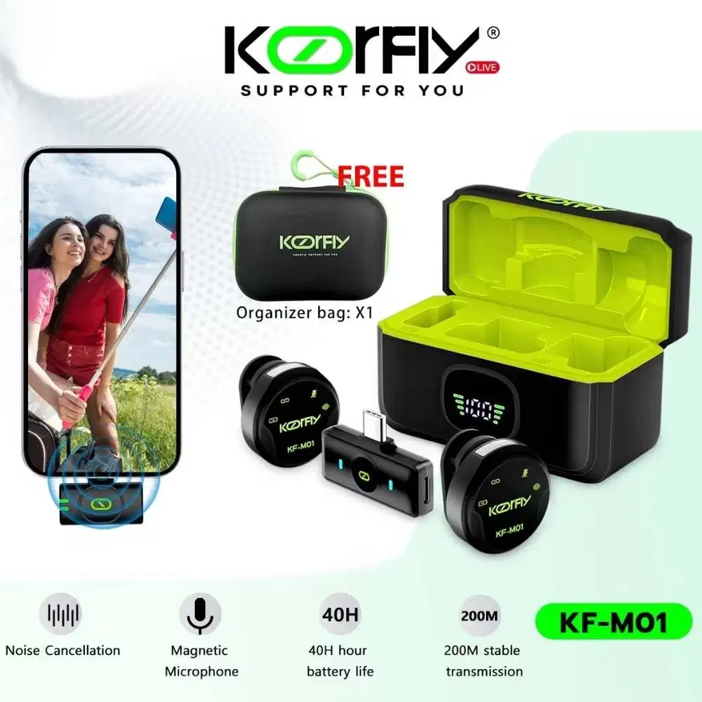 Koorfly Kf-M01 Dual Lavalier Microphone - Jarak 40M & Noise-Cancelling