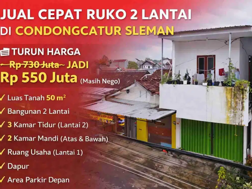 Jual Cepat Ruko 2 Lantai di Condongcatur Sleman – Turun Harga