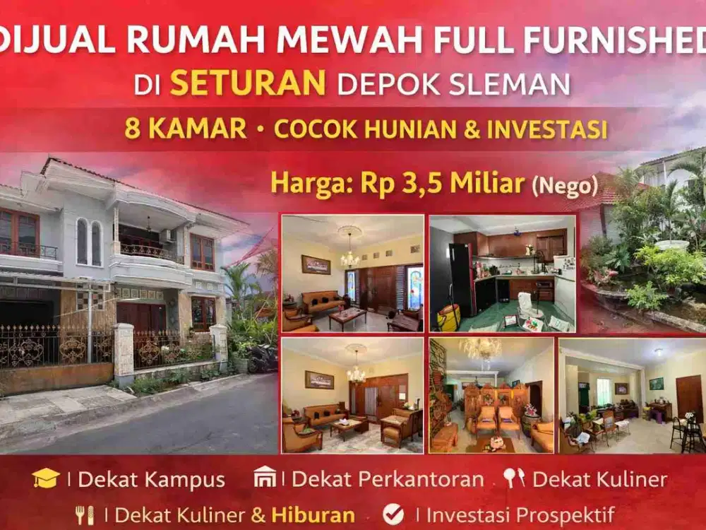 Dijual Rumah Mewah Full Furnished 2 Lantai di Seturan Depok Sleman – 8 Kamar, Cocok Hunian & Investasi