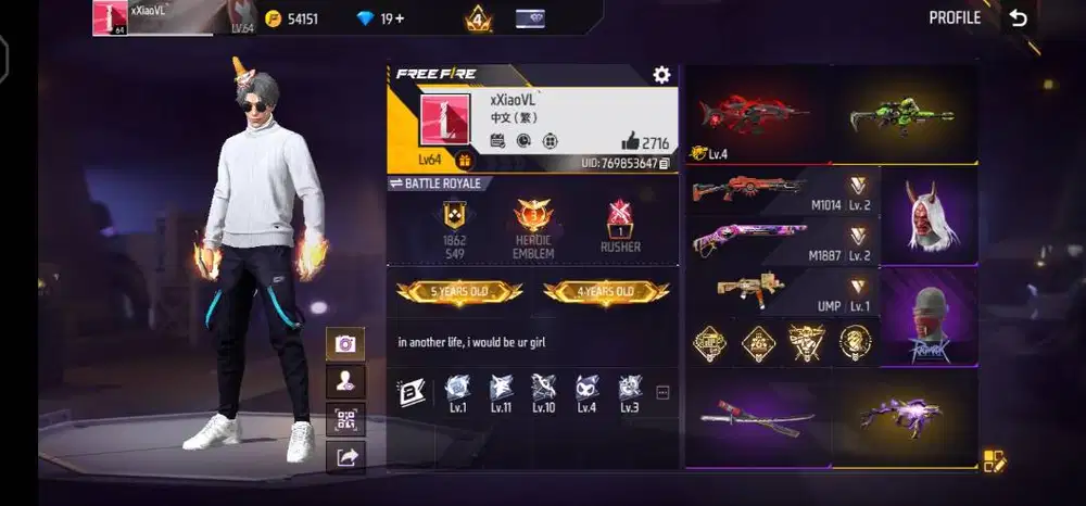 JUAL AKUN OLD FF SG 2 REAPER+SCAR MEGALODON