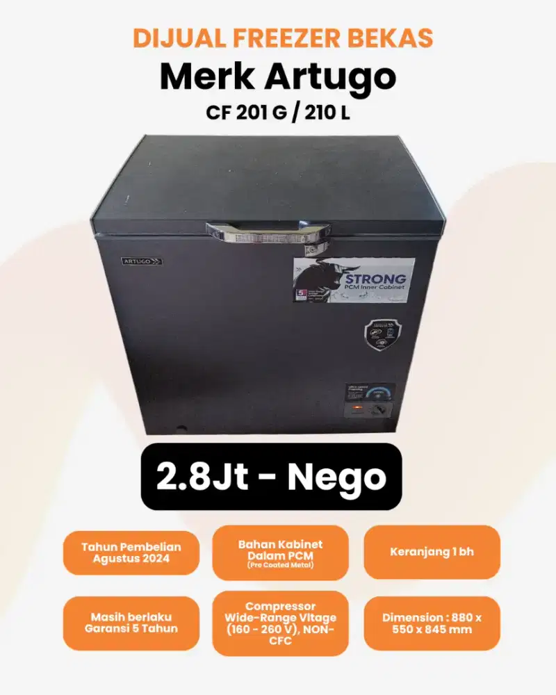 ARTUGO Chest Freezer Box 210 L / CF 201 G (PCM Inner Kabinet)