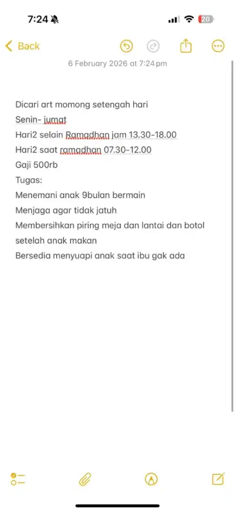 Cari bantu momong bayi setengah hari