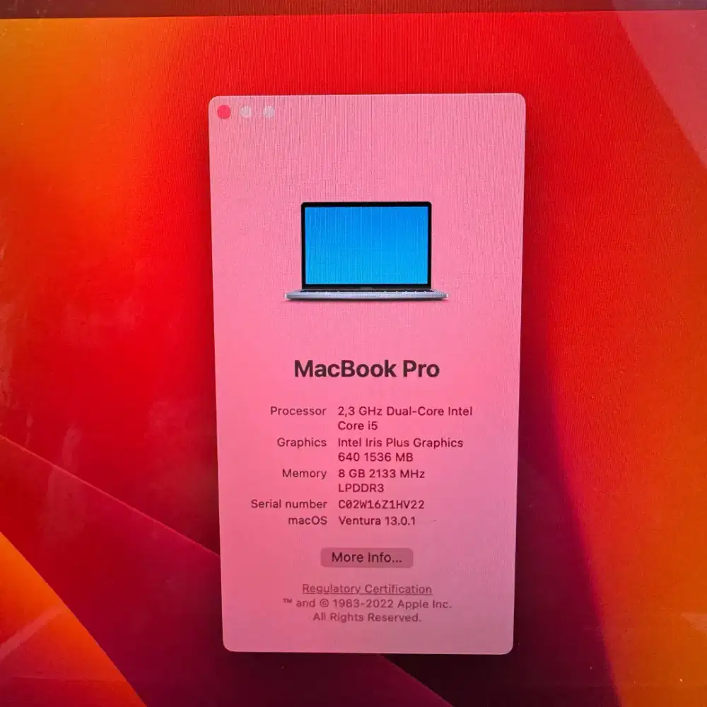 Macbook Pro 2017 Ram 8 Ssd 256 Layar 13 inch Core I5 Full set