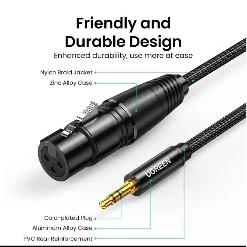 Ugreen XLR to 3.5mm Jack dan Vention Jack 3.5mm to 6.5mm 65k