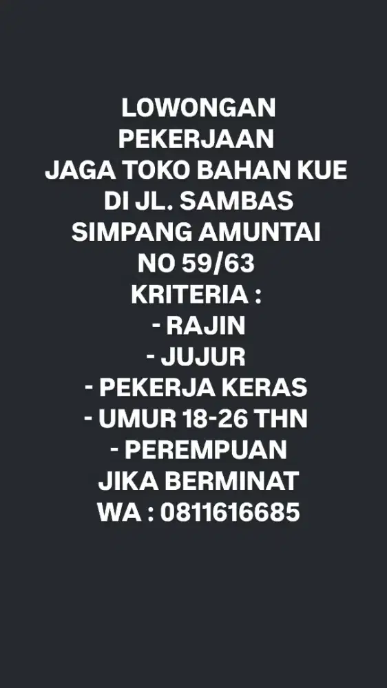 Lowongan pekerjaan jaga toko