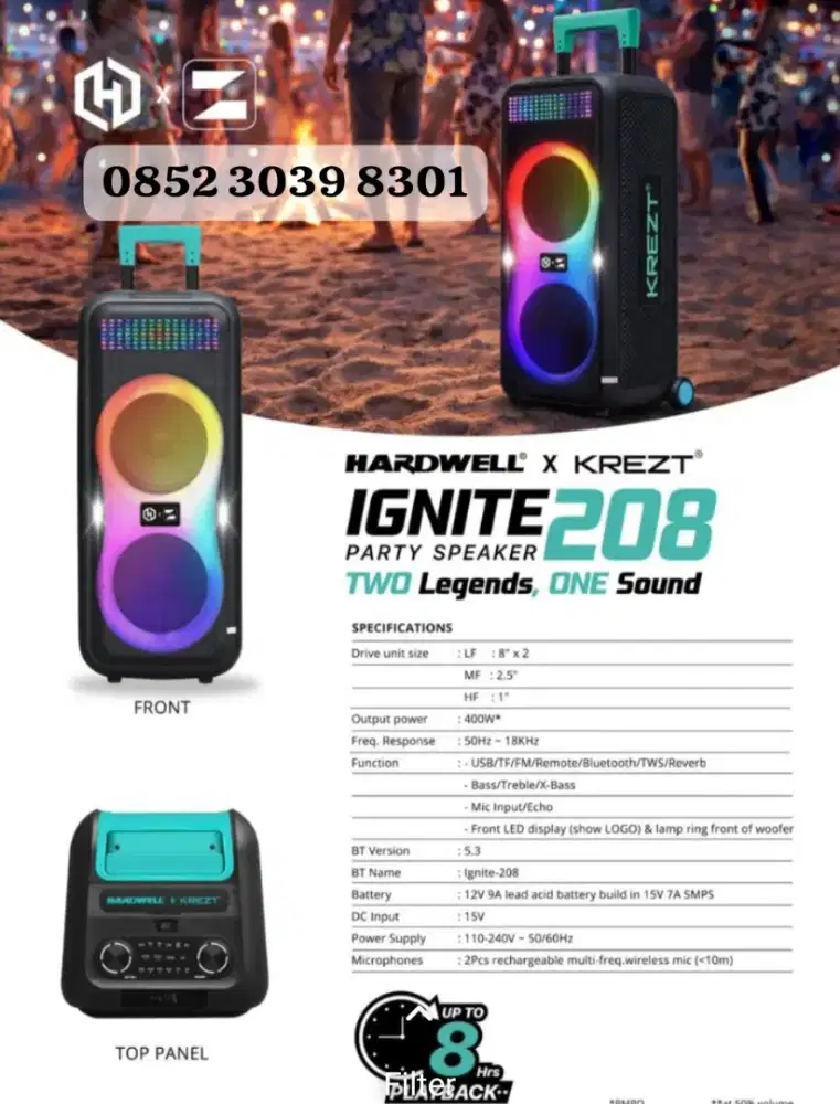 Speaker Portable Hardwell IGNITE 208 colab dengan KREZT 400watt