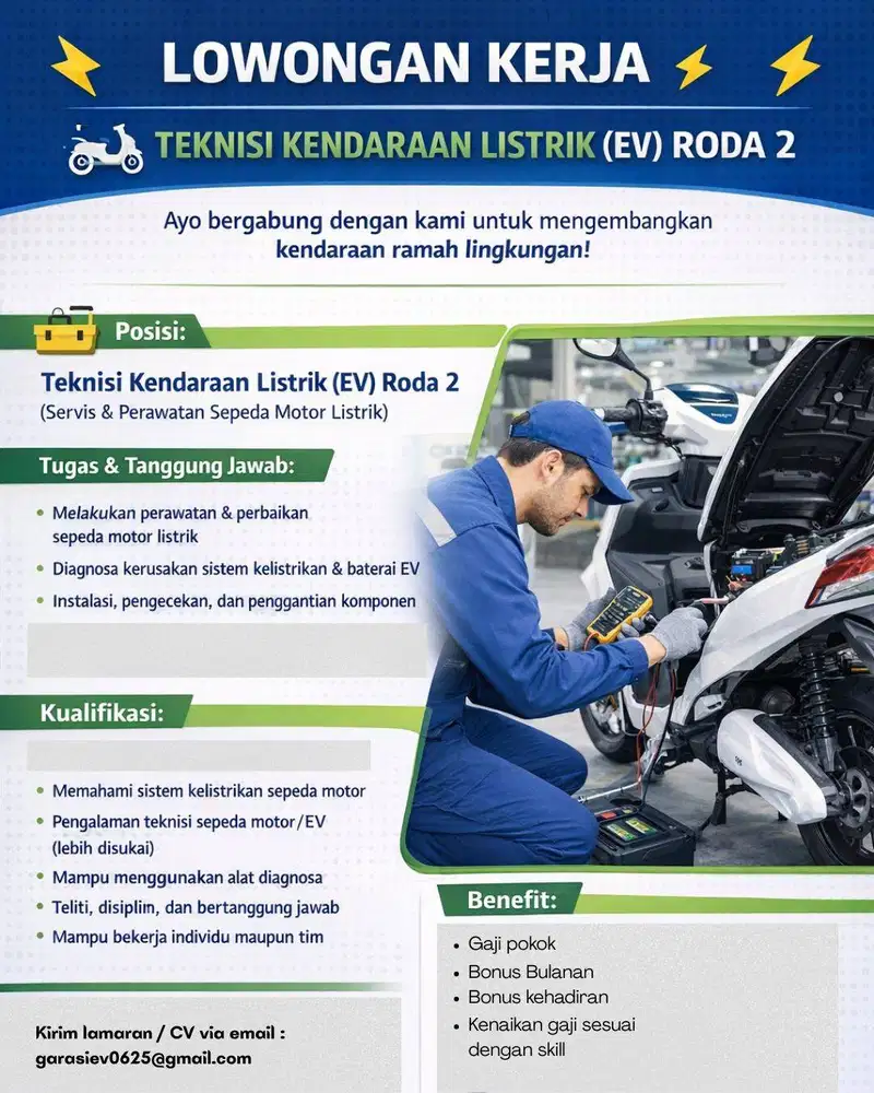Lowongan teknisi kendaraan listrik roda 2