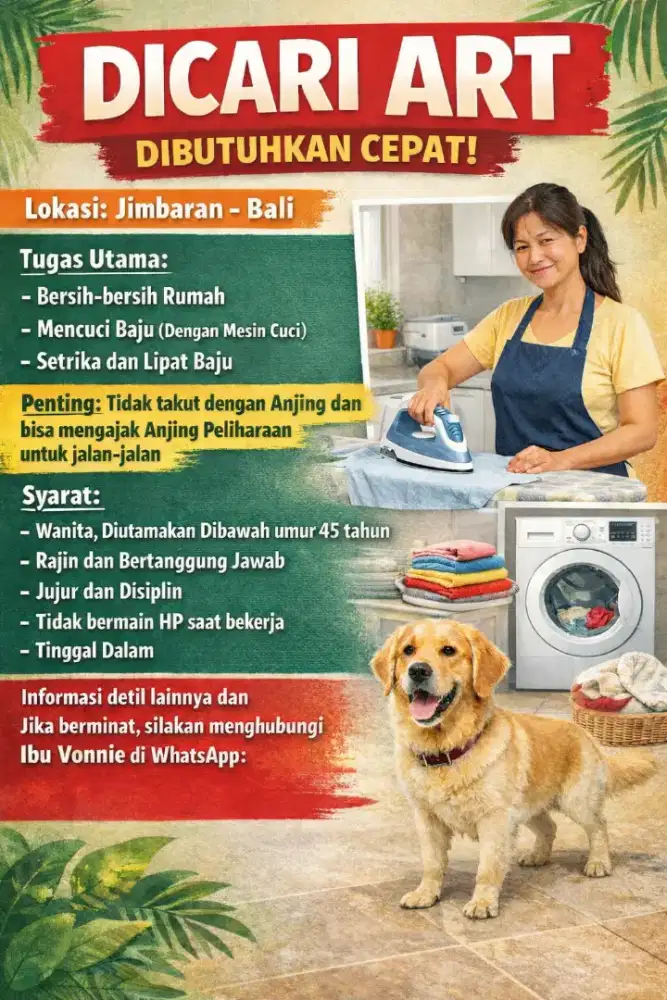 Dicari Asisten Rumah Tangga