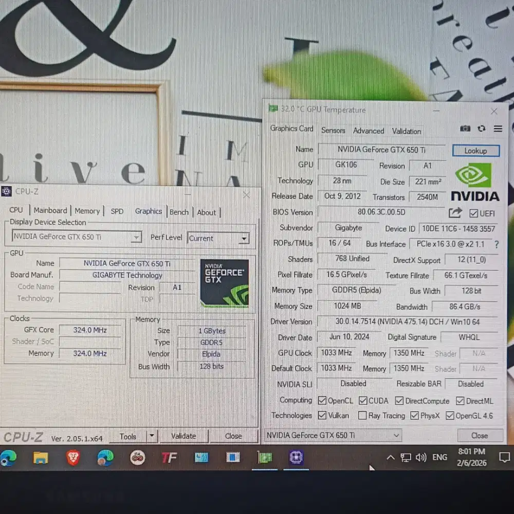 VGA Card Nvidia GTX650 Ti 1 GB DDR5 Gigabyte