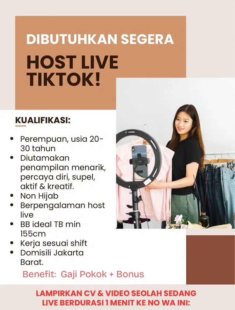 DIBUTUHKAN HOST LIVE TIKTOK BERPENGALAMAN