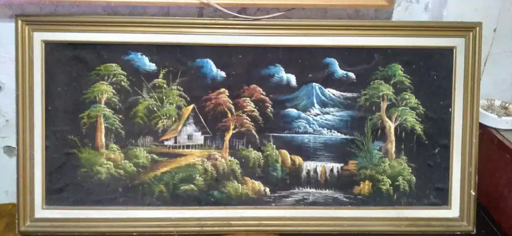 Dijual Lukisan bahan bludru tema sungai di malam hari