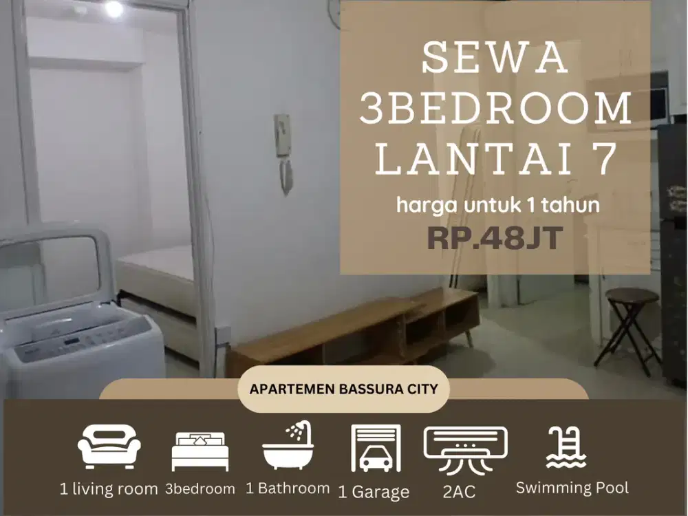 sewa 3 kamar unfurnished samping mall apartemen bassura city