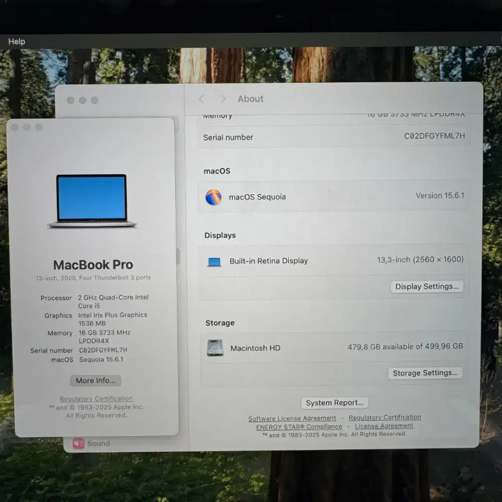 Macbook Pro 2020 layar 13 Inch Ram 16 Ssd 512 Core I5 lengkap full set