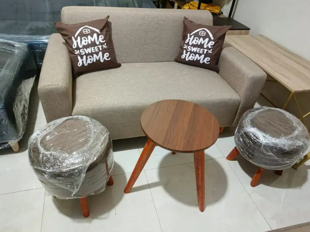 Sofa retro modern + meja full bahan kanvas