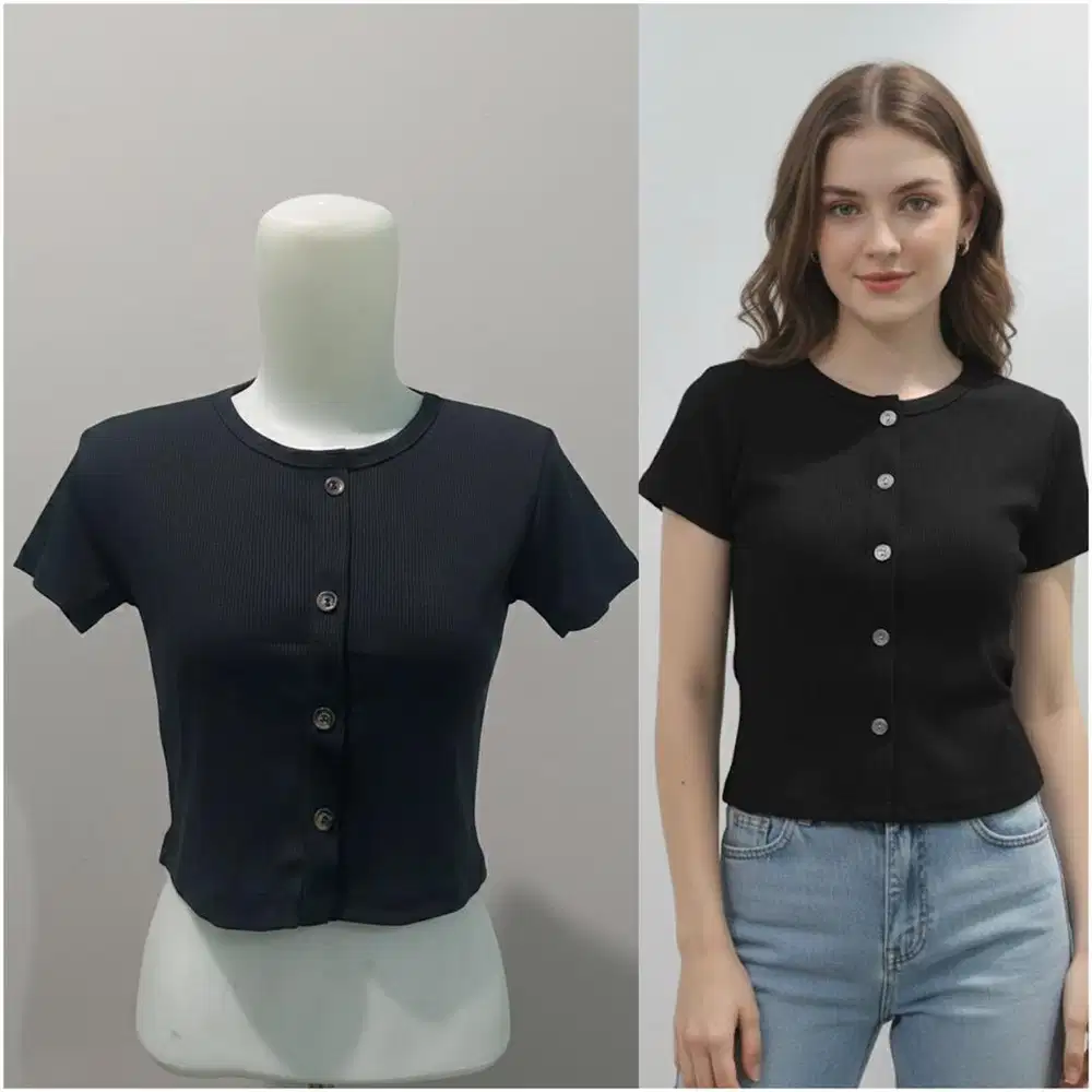 Blose hitam kancing mati