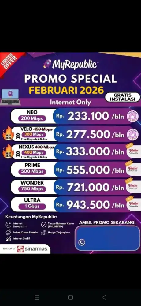 Pulo gadung Jakarta Promo pemasangan internet Myrepublic