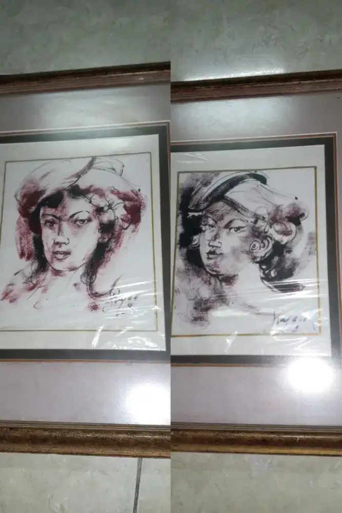 Antik Lukisan 2pc 40x38bingkai kayu borongan Rp.200rb dpt 2