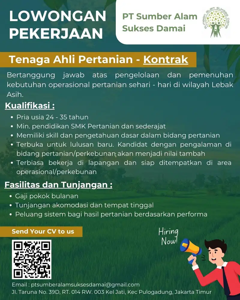 Pekerja Kontrak - Tenaga Ahli Pertanian
