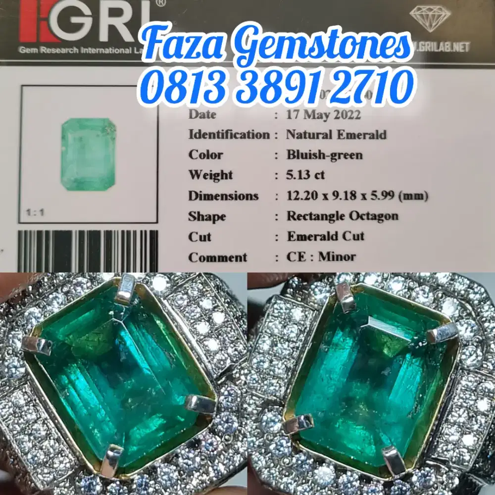 Zamrud Zambia Minor Bluish Green~5.13ct~GRI~Small inklusi, good colour