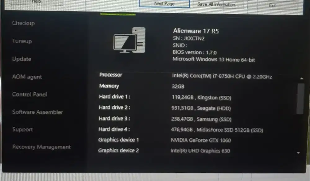 Laptop Alienware 17 R5 Core i7 gen 8 sudah vga 6GB
