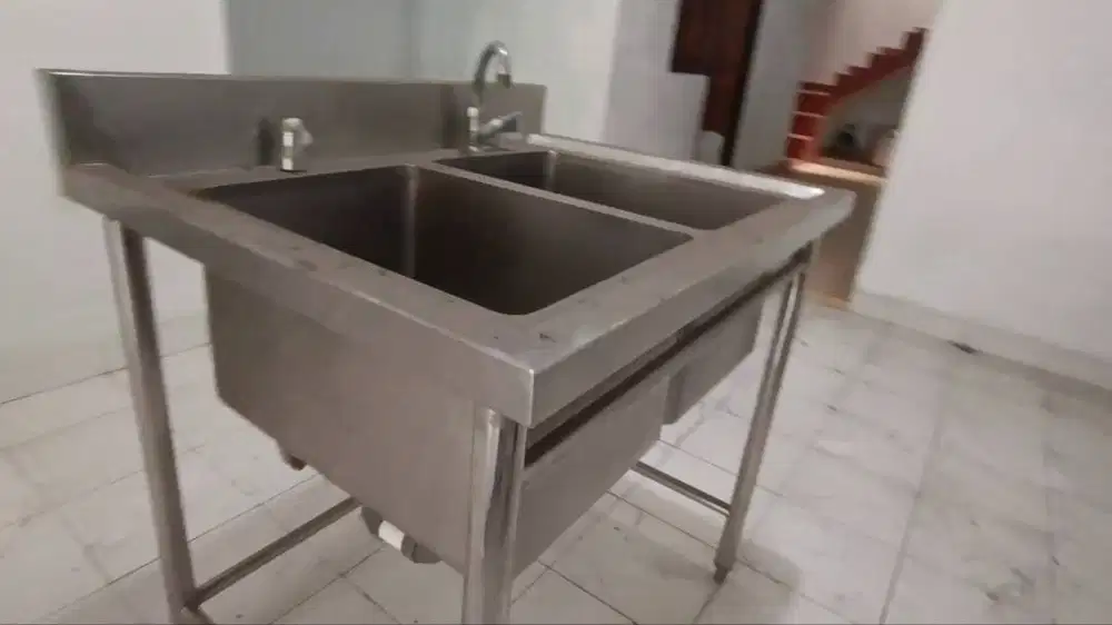 Meja Cuci 2 Sink Full Stainless Steel Ex Resto