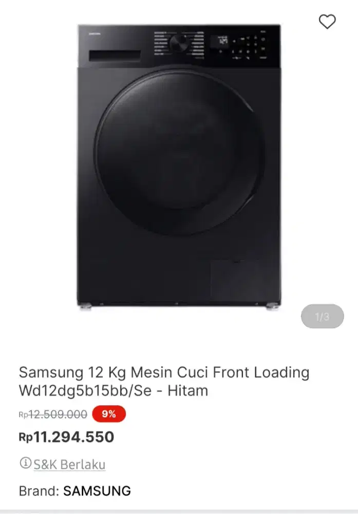 Mesin cuci samsung 12KG 100% kering