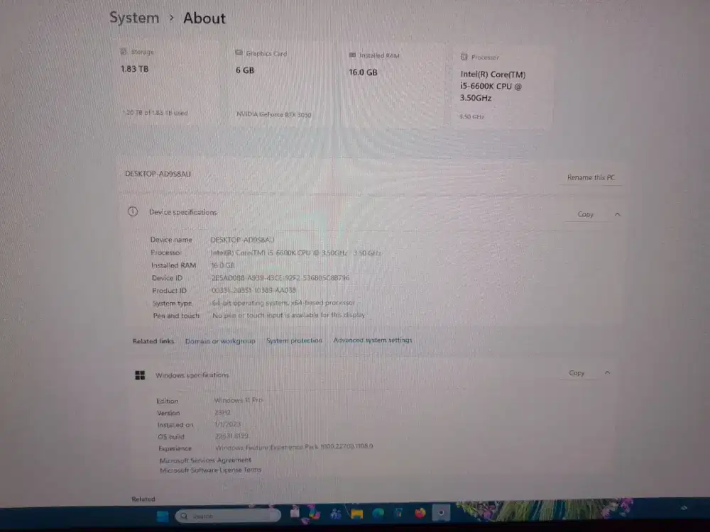 Pc i5 6600k RTX 3050