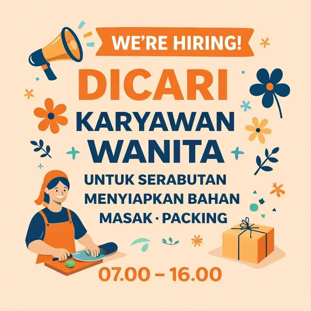 SERABUTAN DAPUR JAM KERJA FLEKSIBEL. Umur 30-40 tahun