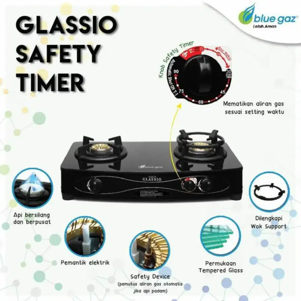 Kompor Glasio Timer Blue Gaz 1 Set Lengkap