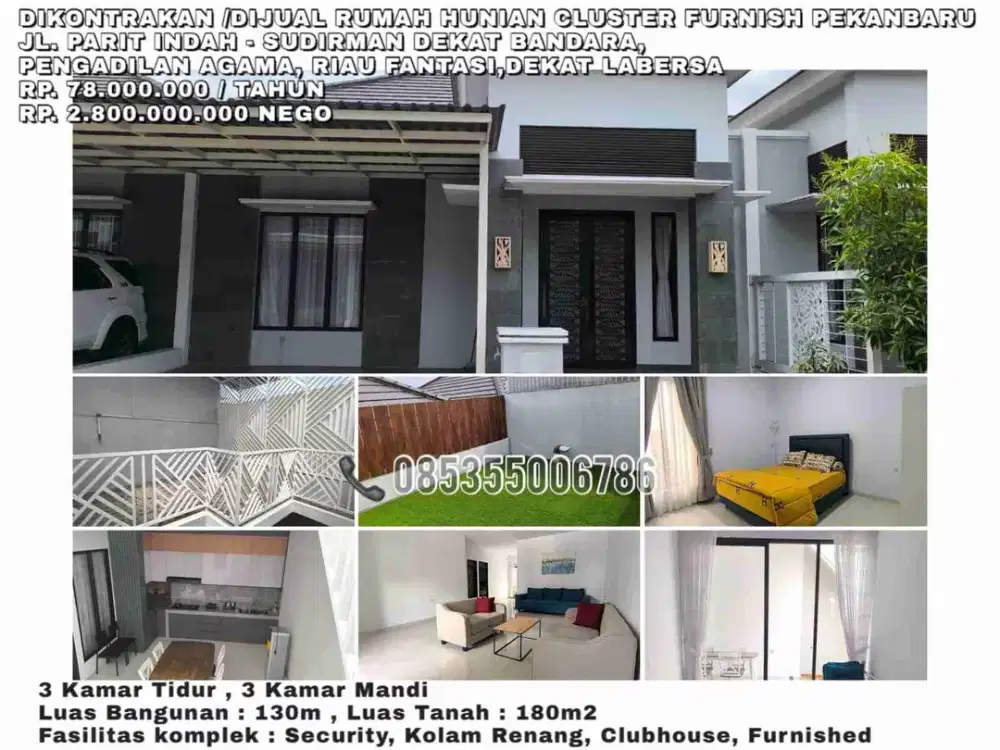dikontrakan/dijual rumah hunian cluster furnish jln.parit indah