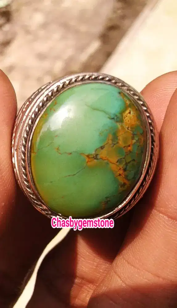 Cincin Pirus Persia urat emas-Pirus Persia hijau apel serat emas