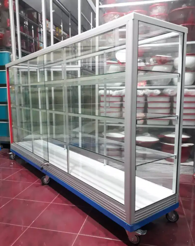 Etalase Panjang 2 Meter || Pakai Roda Besar & Siku Besi