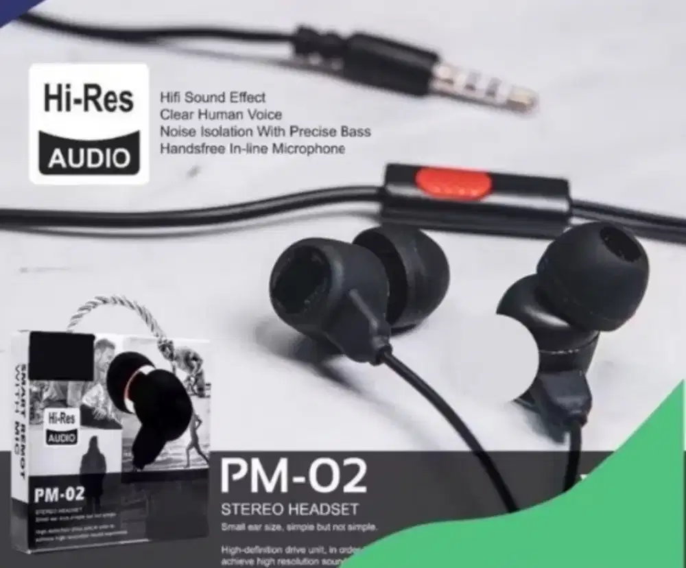 Headset Handsfree UA PM-02 Black with MIC + Precise Bass New.