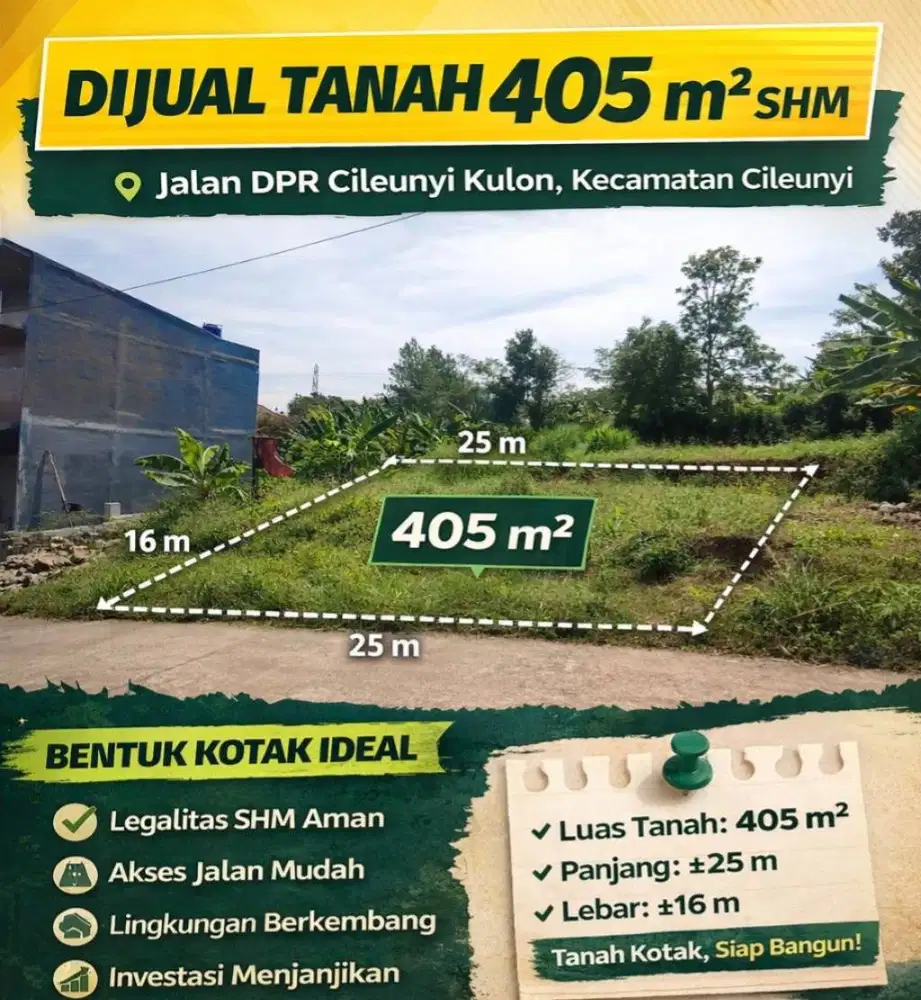 Dijual Tanah 405m2 Di Cileunyi Cocok Bangun Rumah