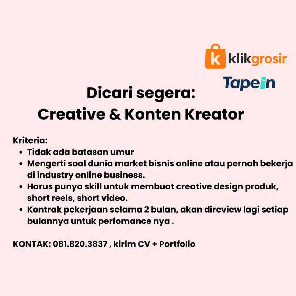 Dicari segera: Creative & Konten Kreator
