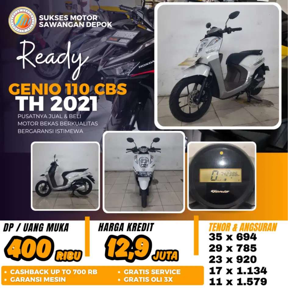 DP 400 BERGARANSI HONDA GENIO CBS TH 2021 UNIT MULUS BISA KREDIT