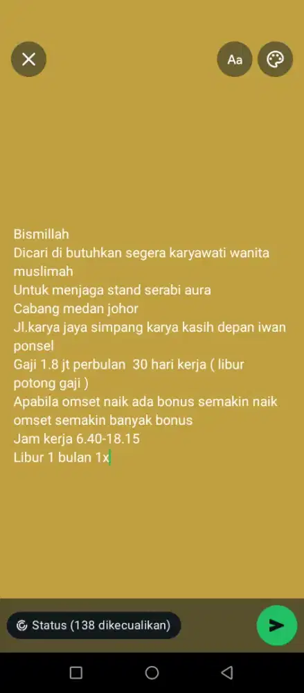 Di butuhkan secepatnya langsung kerja besok !!