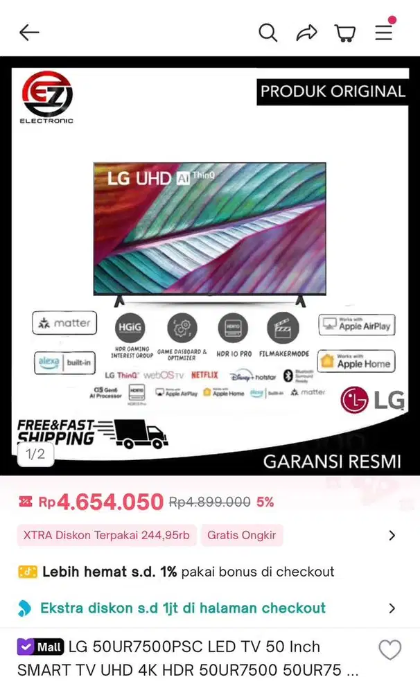 TV LG 50 Inch pemakaian 1.5 tahun