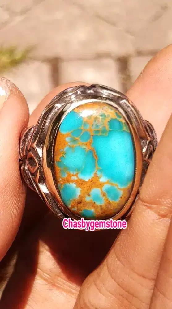 Cincin Pirus Persia biru terang siang malam-Pirus Persia kolektor item