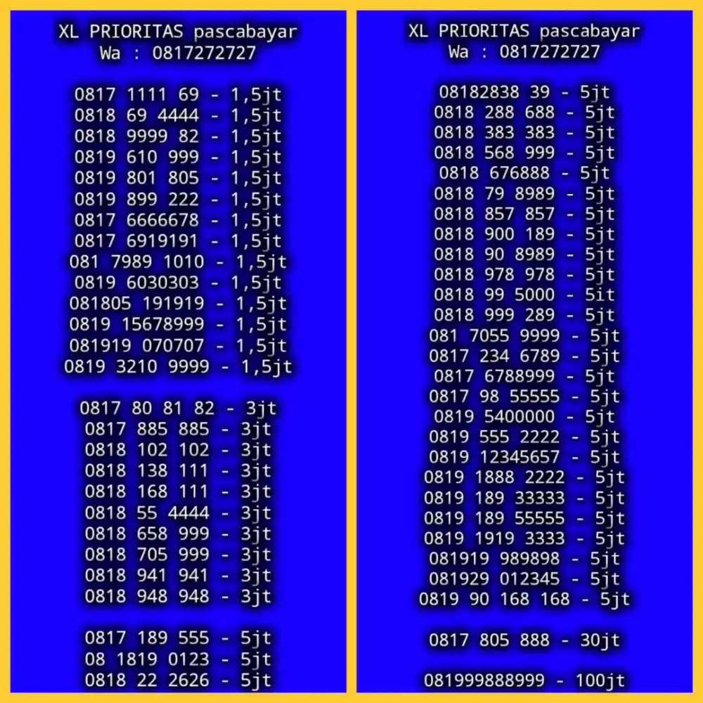 NOMOR CANTIK XL PRIORITAS