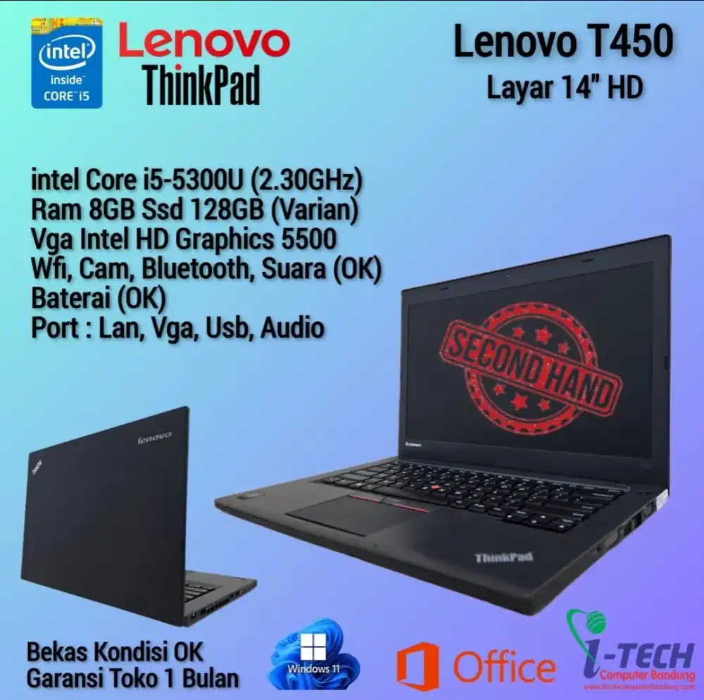 LENOVO ThinkPad T460s i5 Gen6 Ram 8Gb Ssd 128Gb (Varian)