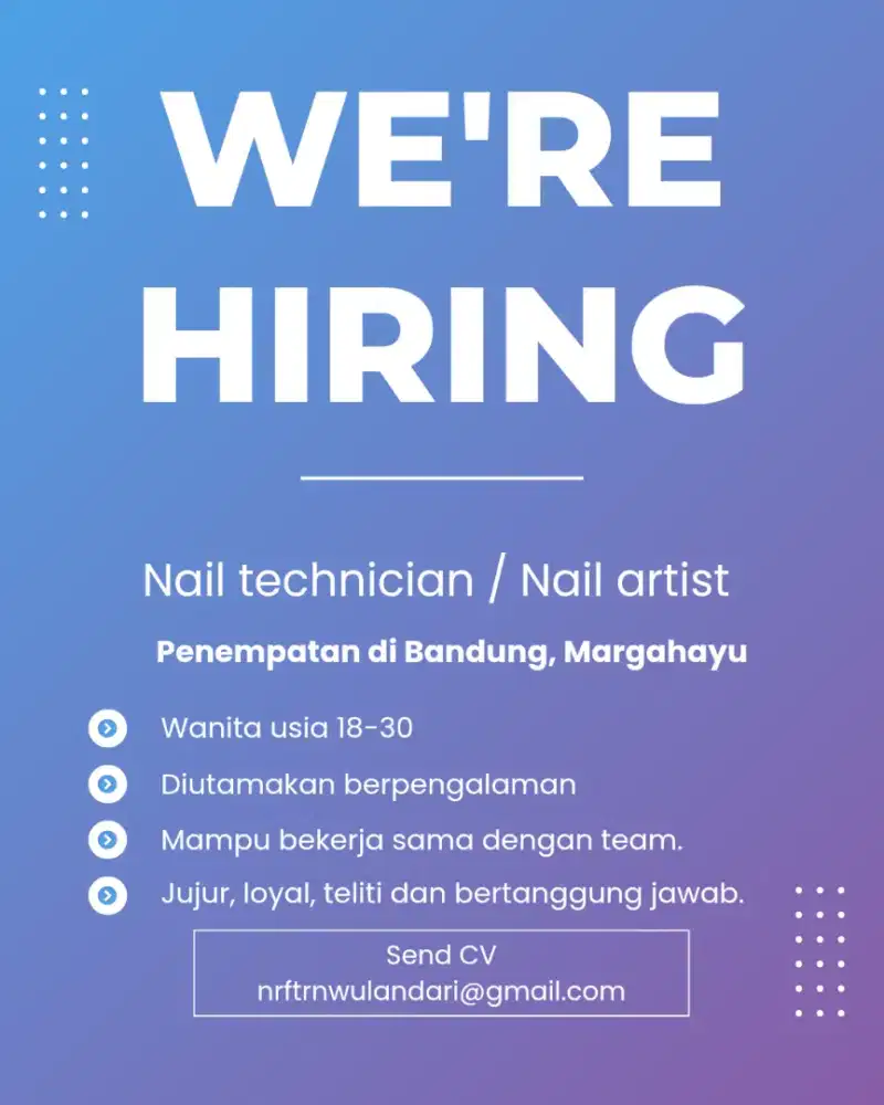 Dibutuhkan Nail Artist Berpengalaman